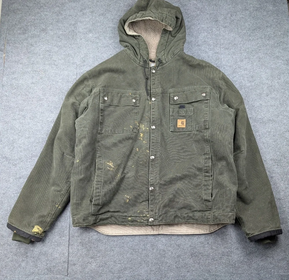 Carhartt Canvas Jacket Mens Large J284 MOD Green Workwear Utility Thrashed Lined